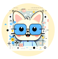 Eine niedliche Cartoon-Katze mit Brille, die als Maskottchen des Bots AFA dient und von KI generiert wurde